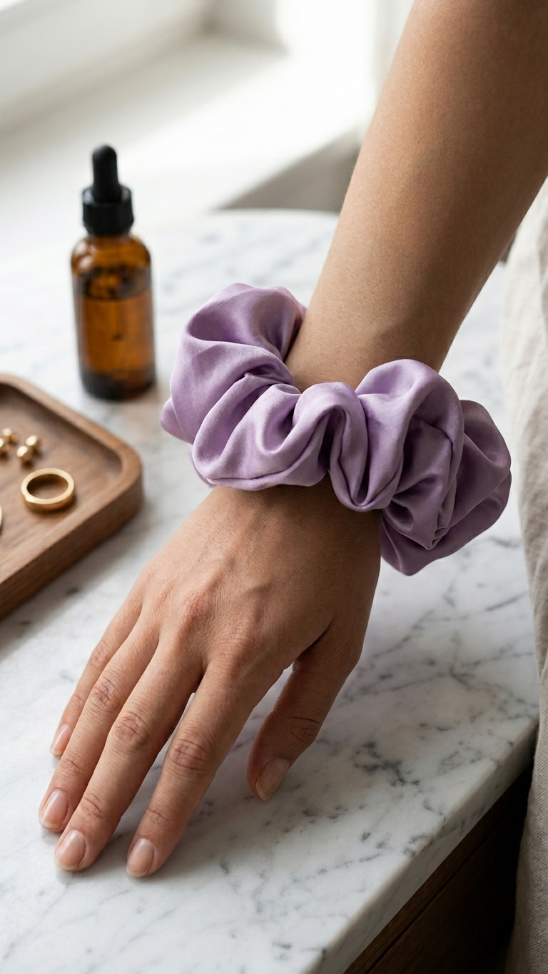 Scrunchie in raso viola XL